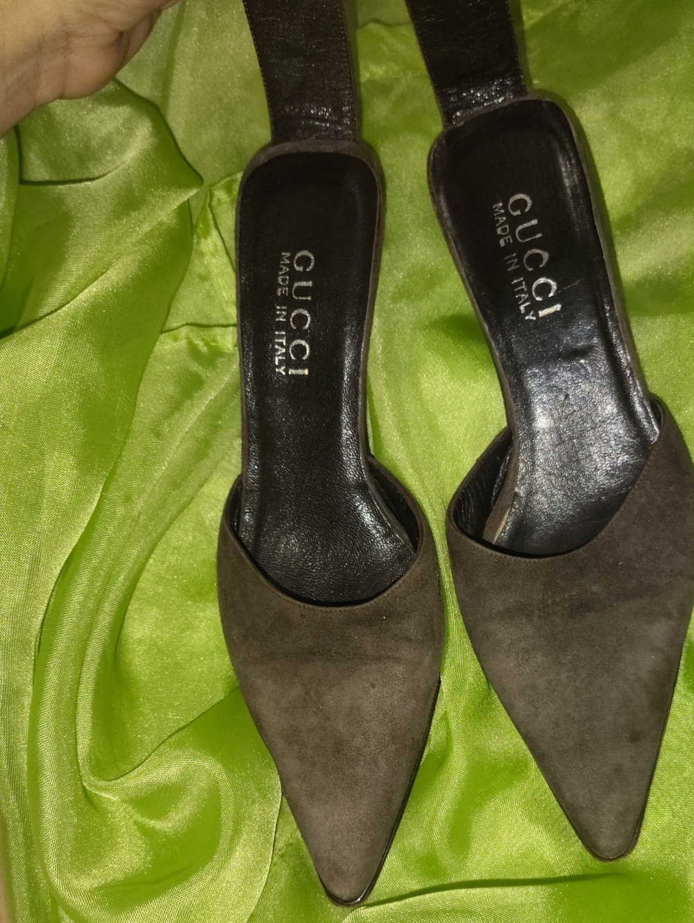 Gucci Brown Suede Pointed-Toe Slip-On Mules